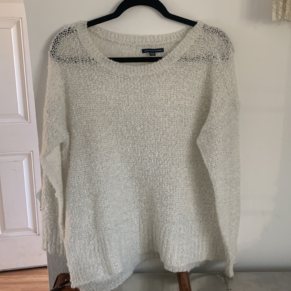 AEO White American Eagle sweater knit mesh long sleeve top coverup small Brailyn
